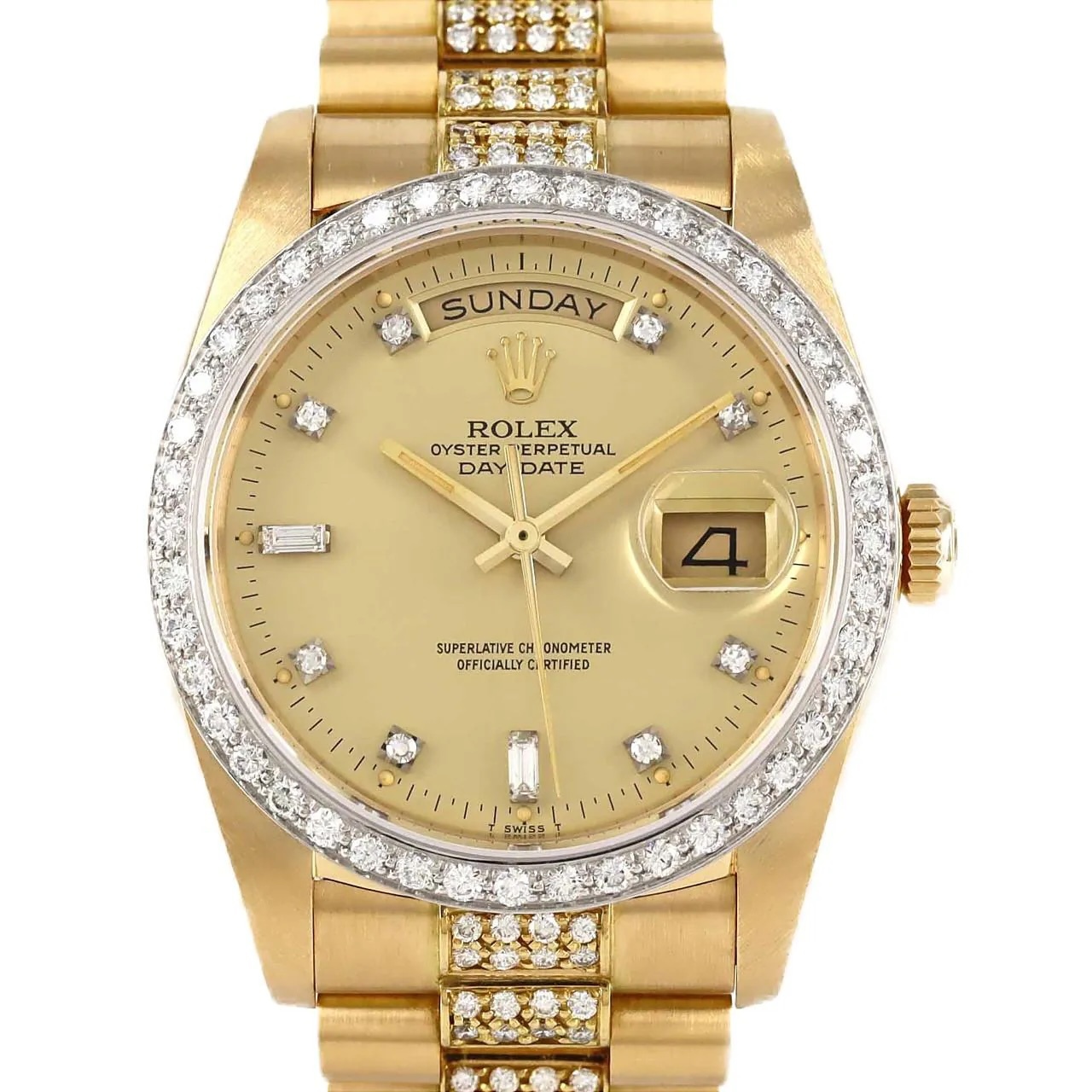 ゴールド文字盤のダイヤモンド付きデイデイト