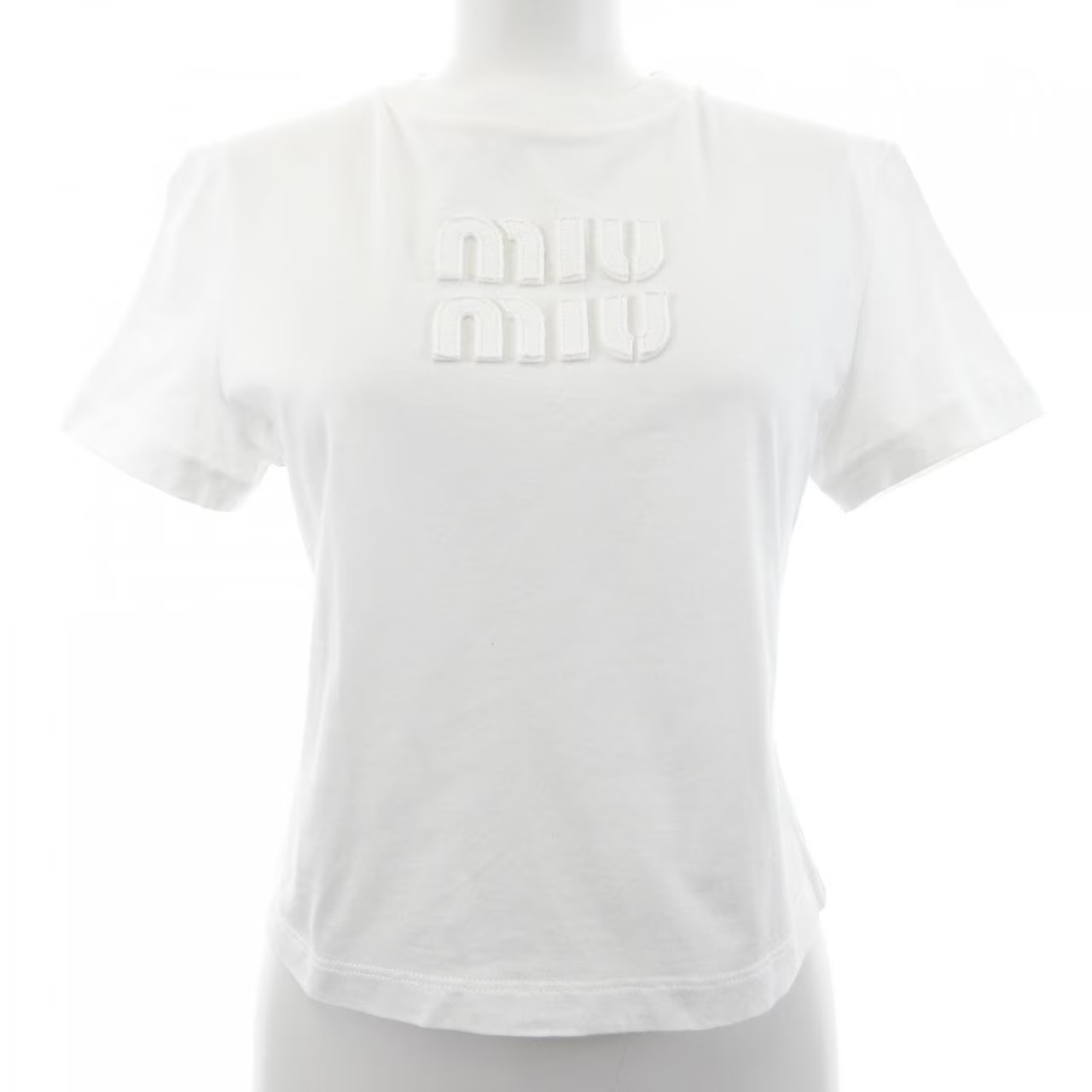 ホワイトのミュウミュウのロゴTシャツ