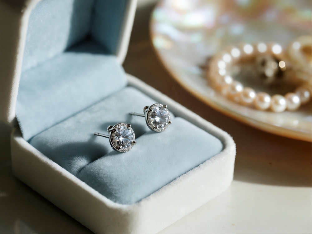 ジュエリーボックスに入ったダイヤのピアス